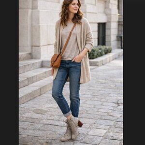 Kork Ease ELFA Leather Ankle Boots Women's 8.5 Lace Up Block Heel Zip Gray Suede